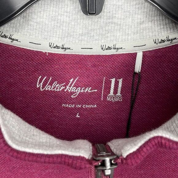 WALTER HAGEN 1/4 Zip Mens Large Mid-Weight Pique Fleece NEW Raspberry GOLF - Picture 8 of 11